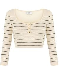 Elisabetta Franchi - Striped Button-Fastening Crop Jumper - Lyst