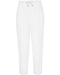 Brunello Cucinelli - Tapered-leg Striped Linen Trousers - Lyst
