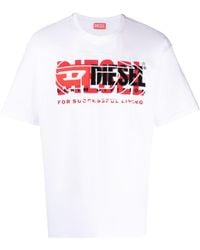 DIESEL - Katoenen T-shirt Met Geborduurd Logo - Lyst
