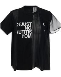 Sacai - Text-Print Sheer-Panel T-Shirt - Lyst