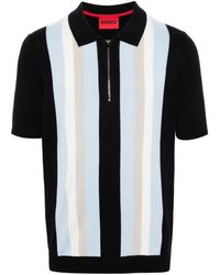 HUGO - Striped Zipped Polo Shirt - Lyst