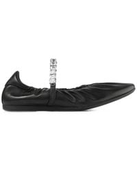 Jimmy Choo - Jade Soft-Nappa-Leather Ballerina Flats With Crystal Strap - Lyst