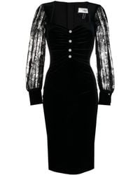 Nissa - Sheer-sleeves Velvet Bodycon Dress - Lyst