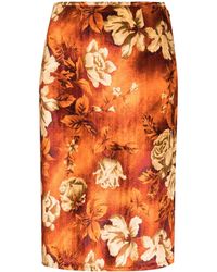 Kwaidan Editions Velvet Floral Print Midi Skirt - Orange