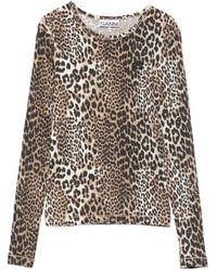 Ganni - Ribbed Leopard-Print T-Shirt - Lyst