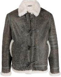 Thom Browne - Shearling-Trim Cracked Leather Jacket - Lyst