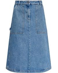 Maison Kitsuné - Logo-Embroidered Denim Midi Skirt - Lyst