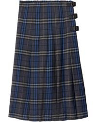 Burberry - Check Midi Skirt - Lyst