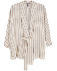Semicouture - Kimono A Rayas Con Cintura Lazada - Lyst