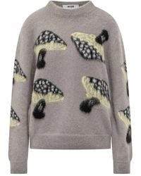 MSGM - Soft Knit Sweater With Whimsical Mushroom Motif - Lyst