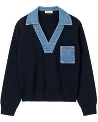 Sandro - Denim-Trimmed V-Neck Sweatshirt - Lyst