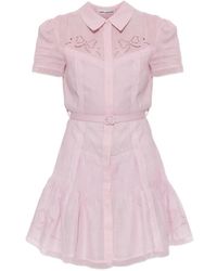 Self-Portrait - Belted Broderie-Anglaise Mini Dress - Lyst