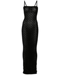 Balmain - Elegant Long Velvet Monogram Dress With Thin Straps - Lyst