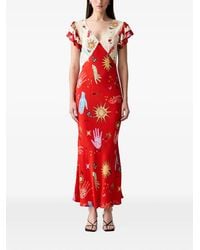 Never Fully Dressed - Robe Longue Imprimée À Manches Volantées - Lyst