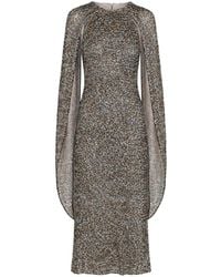 Alberta Ferretti - Sequin-Embellished Cape-Sleeve Midi Dress - Lyst