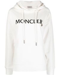 Moncler - Logo-embroidered Drawstring Cotton Hoodie - Lyst