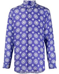 PENINSULA Swimwear Leinenhemd mit abstraktem Print - Blau