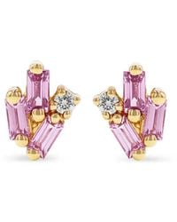 Suzanne Kalan - 18Kt Geelgouden Stud Oorbellen Met Roze Saffier En Diamant - Lyst