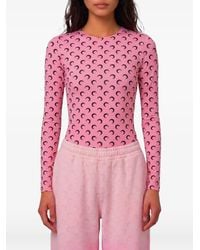 Marine Serre - Moon Printed Jersey Long Sleeves Crewneck Top - Lyst