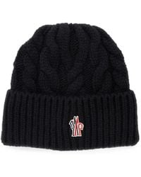 Moncler - Cable-Knit Logo-Patch Beanie Hat - Lyst