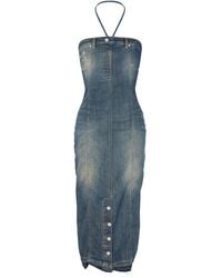 Moschino - Halterneck Denim Midi Dress - Lyst