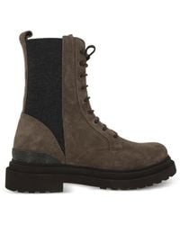 Brunello Cucinelli - Suede Boots With Virgin Wool Knit Insert And Monili - Lyst