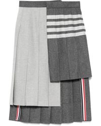 Thom Browne - Gonna Midi Plissettata Con Dettaglio A 4 Righe - Lyst