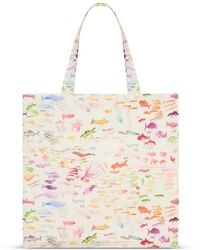 Vilebrequin - X Fabrice Hyber Fish-Print Linen Beach Bag - Lyst