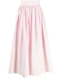 Elie Saab - Floral-embroidered Pinstriped Organic Cotton Skirt - Lyst