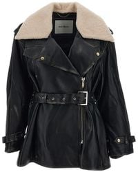 Halfboy - Belted Shearling-Collar Biker Jacket - Lyst