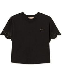 Twinset - Scalloped-Lace Cotton T-Shirt - Lyst