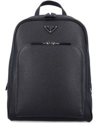 Prada - Enamel Triangle-Logo Leather Backpack - Lyst