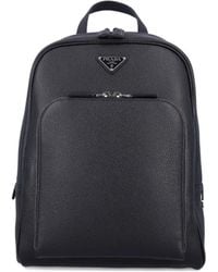 Prada - Enamel Triangle-Logo Leather Backpack - Lyst