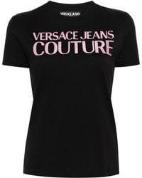 Versace - Glittered-logo Cotton T-shirt - Lyst