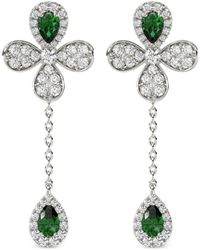 Marchesa - 18kt White Gold Floral Emerald And Diamond Earrings - Lyst