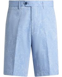 Etro - Gestreepte Katoenen Jacquard Shorts Met Bloemig Paisley-Patroon - Lyst