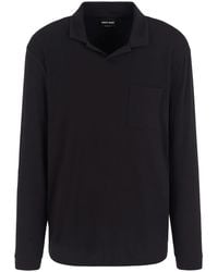 Giorgio Armani - Cotton-Blend Long-Sleeved Polo Shirt - Lyst