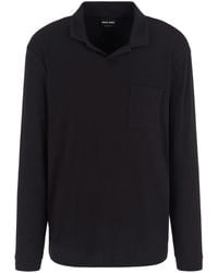 Giorgio Armani - Cotton-Blend Long-Sleeved Polo Shirt - Lyst