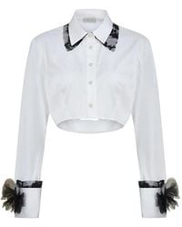 Contessa Mills - Raven Lace-Trimmed Cropped Shirt - Lyst