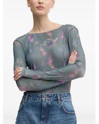HUGO - Floral-Print Mesh T-Shirt - Lyst