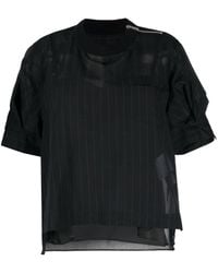Sacai - Short Puff-sleeves Striped Blouse - Lyst
