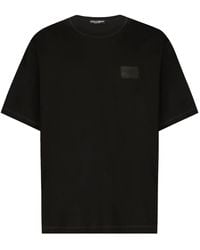 Dolce & Gabbana - Baumwoll-T-Shirt Mit Logoplakette - Lyst