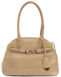 Isla - Croc-embossed braided shoulder bag - Lyst