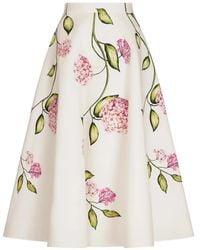 Oscar de la Renta - Flower-Print Midi Skirt - Lyst