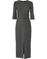 Carolina Herrera - Pinstripe-Pattern Belted Midi Dress - Lyst