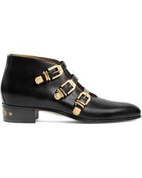 Gucci - Leather Buckle Ankle Boots - Lyst