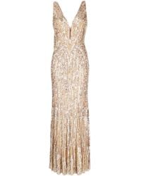 Jenny Packham - Kristallverziertes Raquel Kleid Mit V-Ausschnitt - Lyst