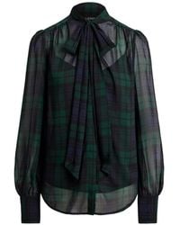 Ralph Lauren - Tartan-Print Pussy-Bow Blouse - Lyst
