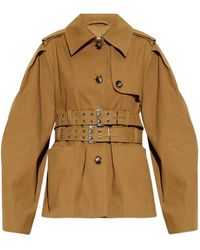 Ganni - Double-Belted Pleated-Sleeve Coat - Lyst