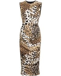 Roberto Cavalli - Jaguar-print Gathered Midi Dress - Lyst